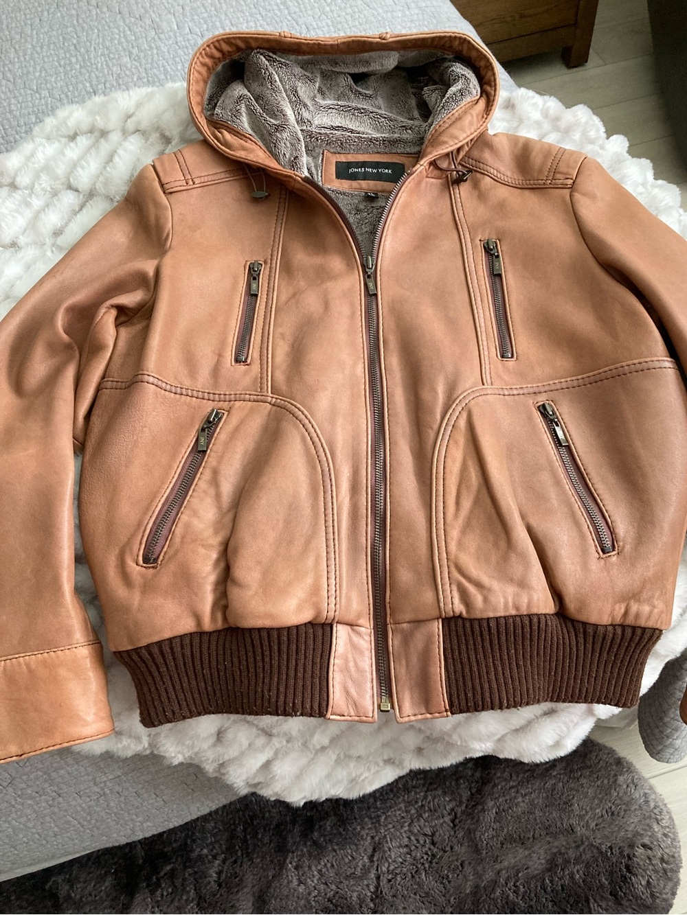Jones New York Leather Jacket With Cozy Faux Fur Lining